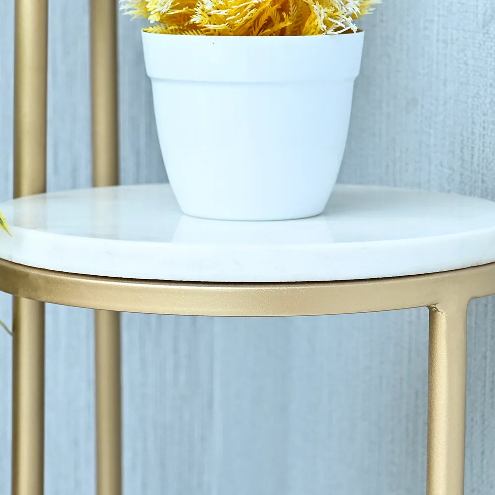 Elegant White Round Marble Top Sturdy Metal Planter Stand- 4 Tier
