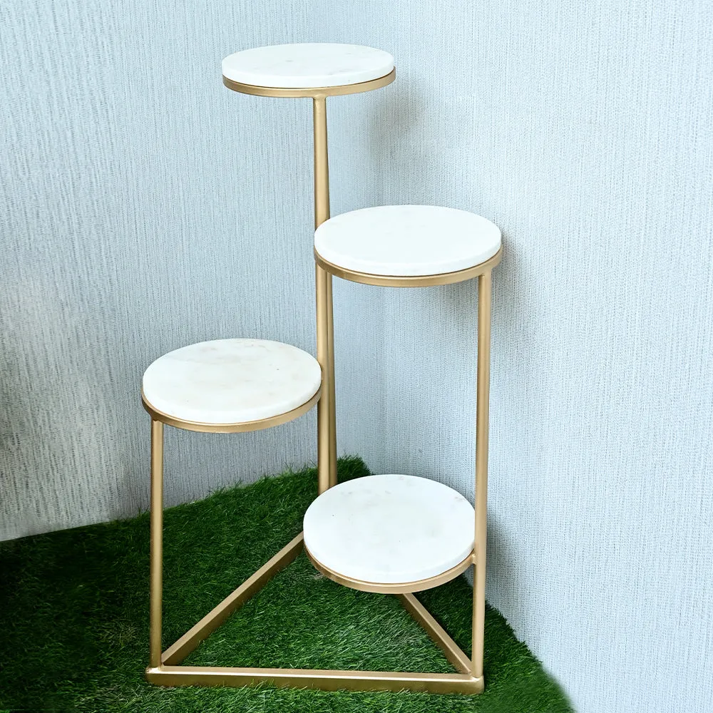 Elegant White Round Marble Top Sturdy Metal Planter Stand- 4 Tier