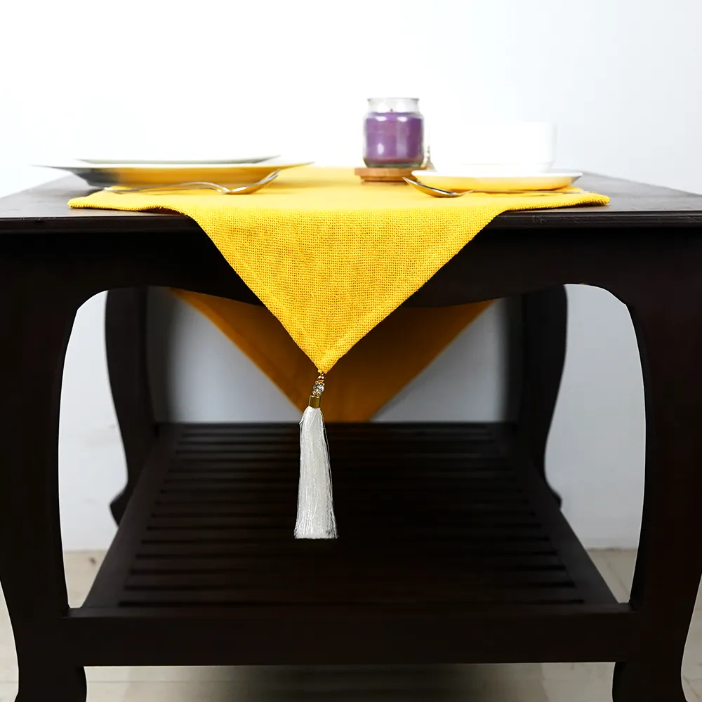 Elegant Yellow Jute Canvas Table Runner