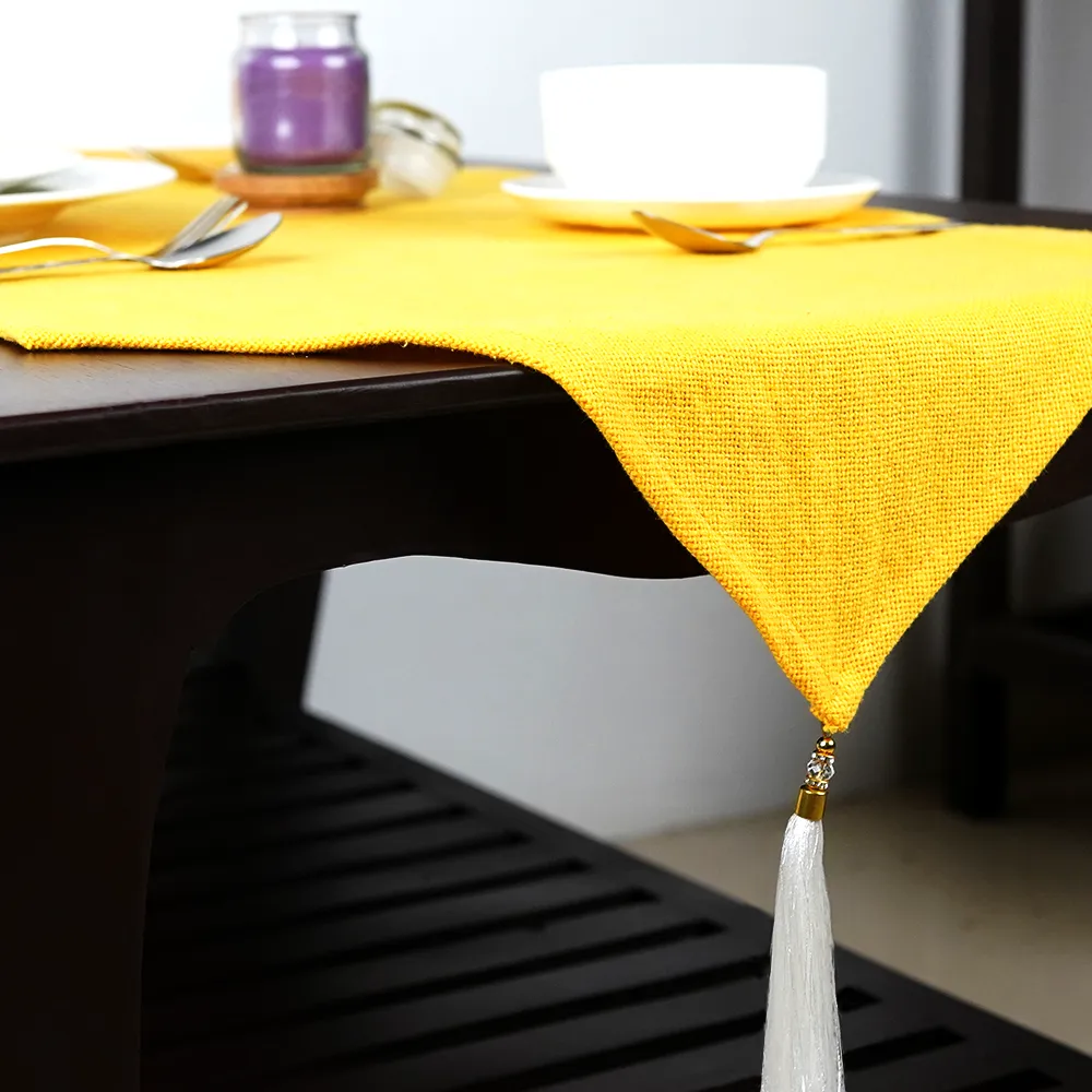 Elegant Yellow Jute Canvas Table Runner