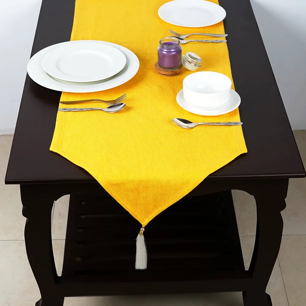 Elegant Yellow Jute Canvas Table Runner