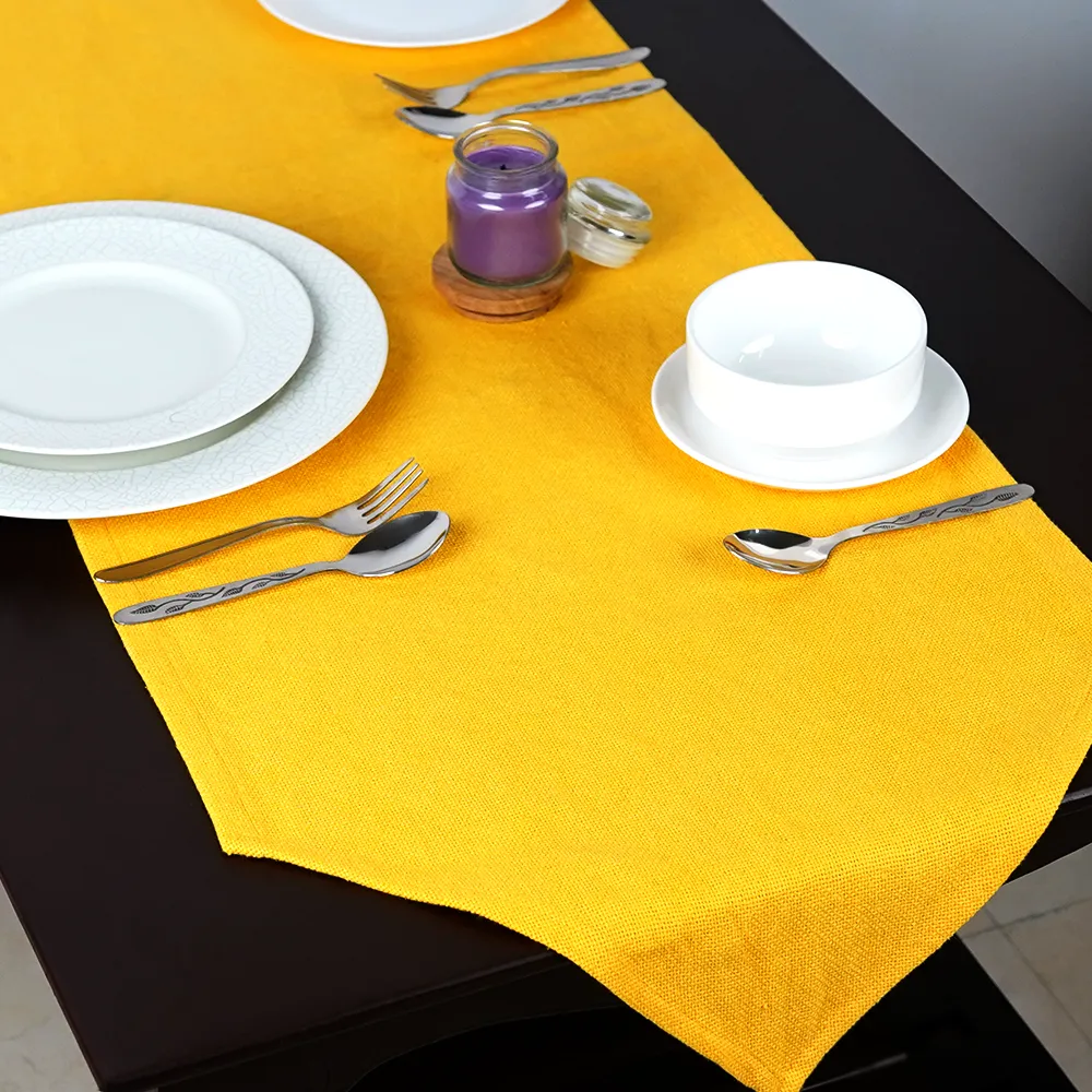 Elegant Yellow Jute Canvas Table Runner
