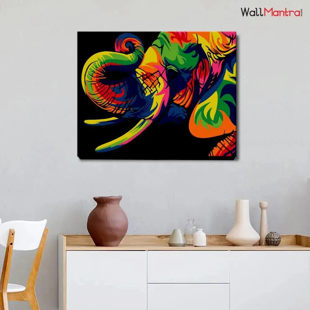 Elephant Colourful DIY(Do-It-Yourself)/ Paint by numbers canvas painting kit