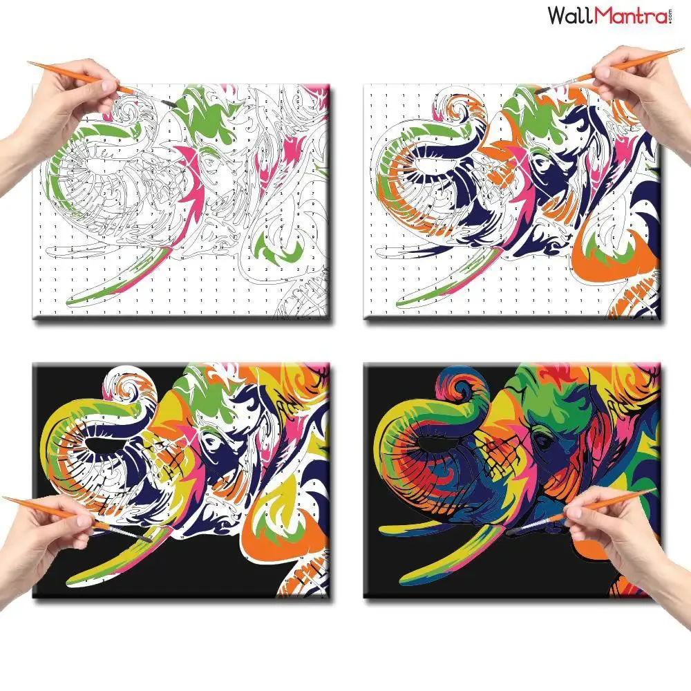 Elephant Colourful DIY(Do-It-Yourself)/ Paint by numbers canvas painting kit
