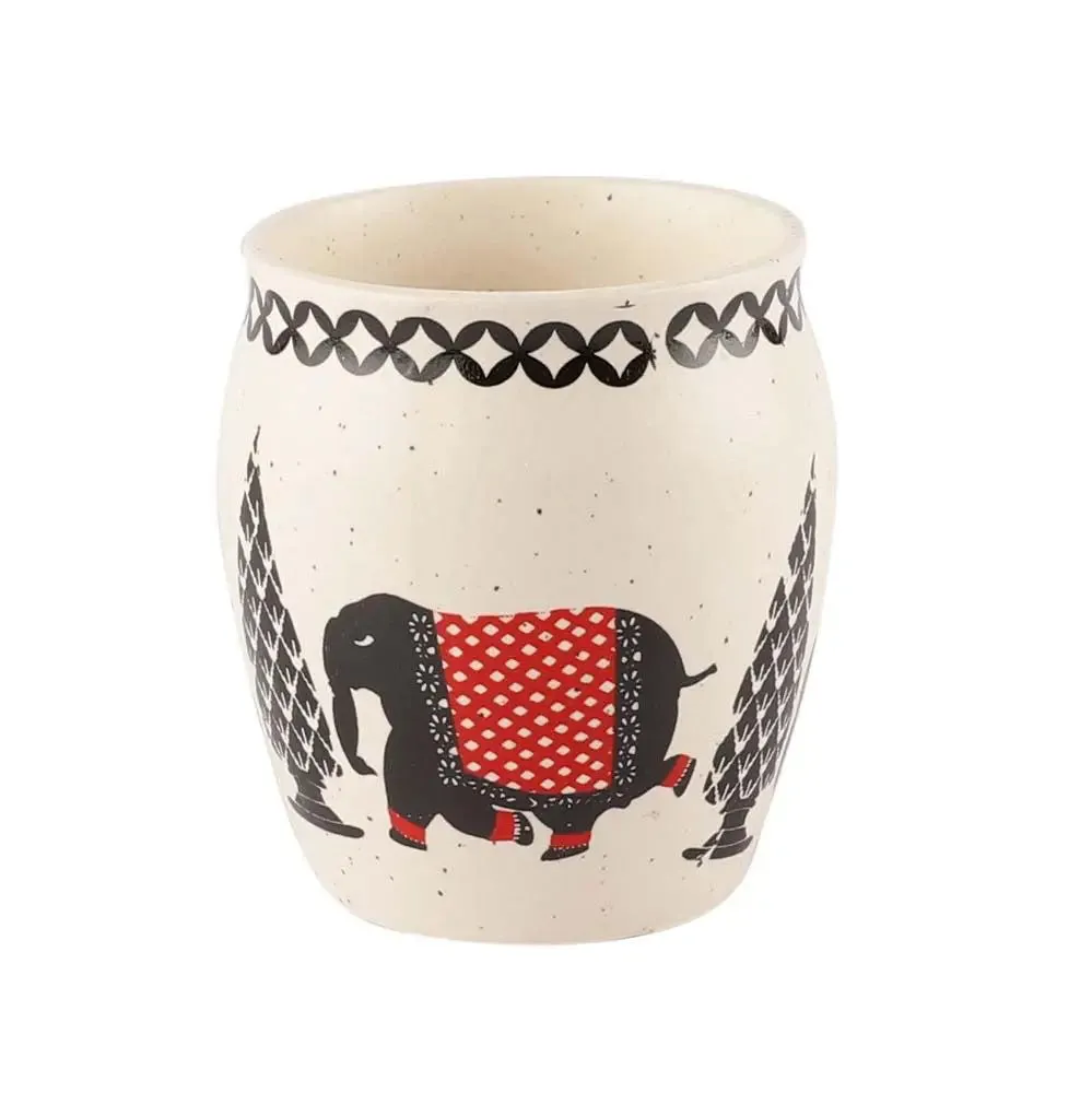 Elephant Printed Ethnic Handmade & Handprinted Ceramic Chai Kullad Set Of 6