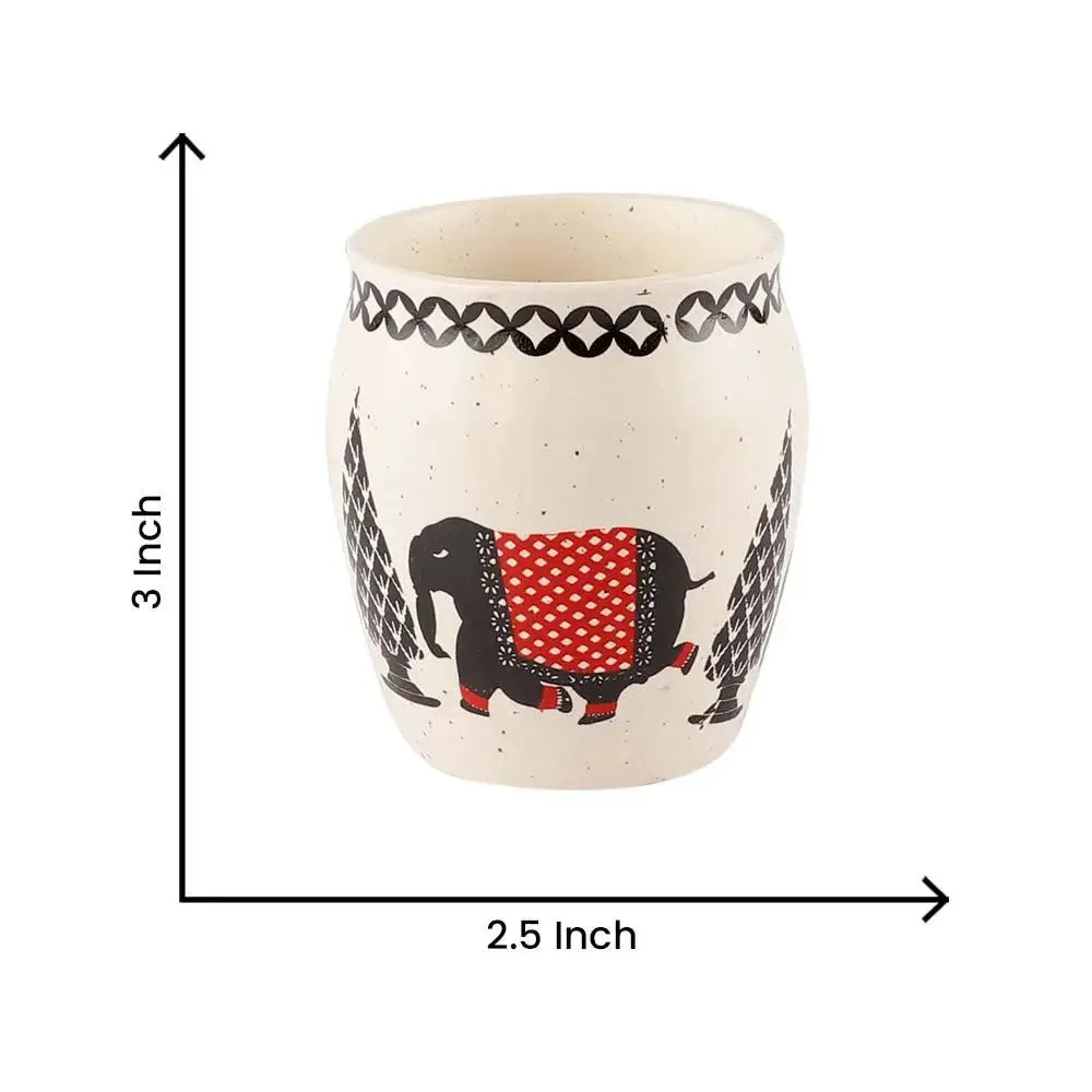 Elephant Printed Ethnic Handmade & Handprinted Ceramic Chai Kullad Set Of 6