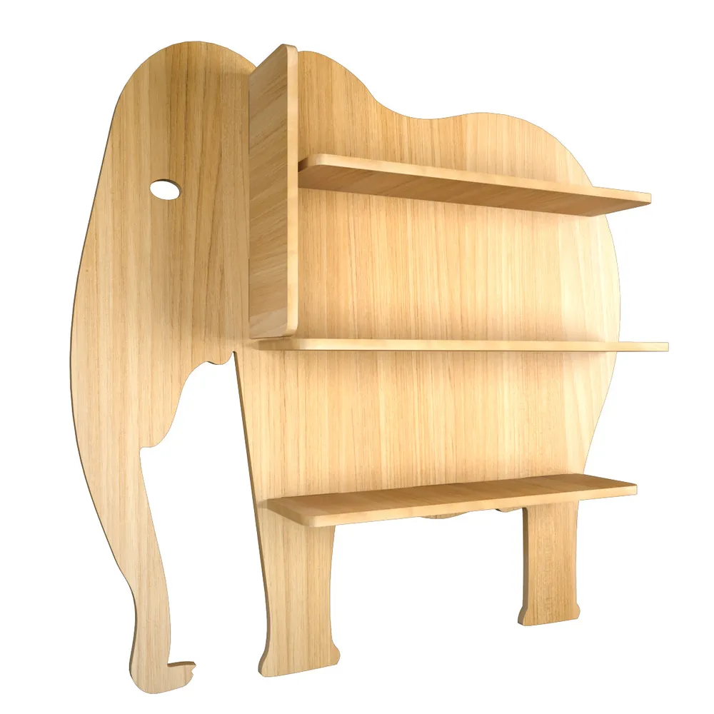 Elephant Shape Wood Wall Shelf / Book Shelf, Light oak Finish Regular ( 32 inches x 31 inches )