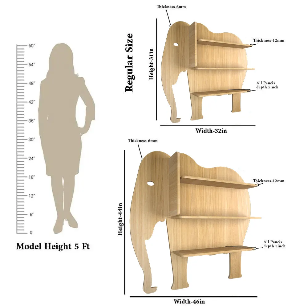 Elephant Shape Wood Wall Shelf / Book Shelf, Light oak Finish Regular ( 32 inches x 31 inches )