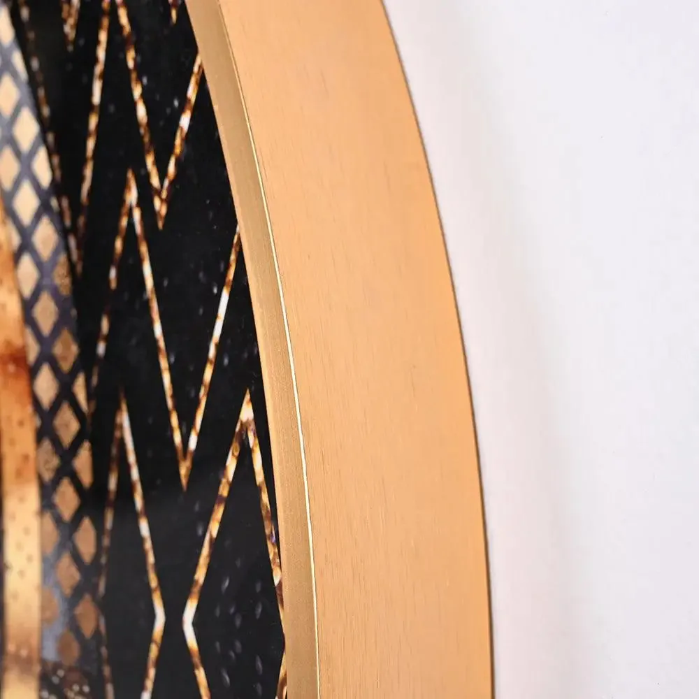 Elite Abstract Circular Crystal Glass Art Wall Painting- Golden Frame