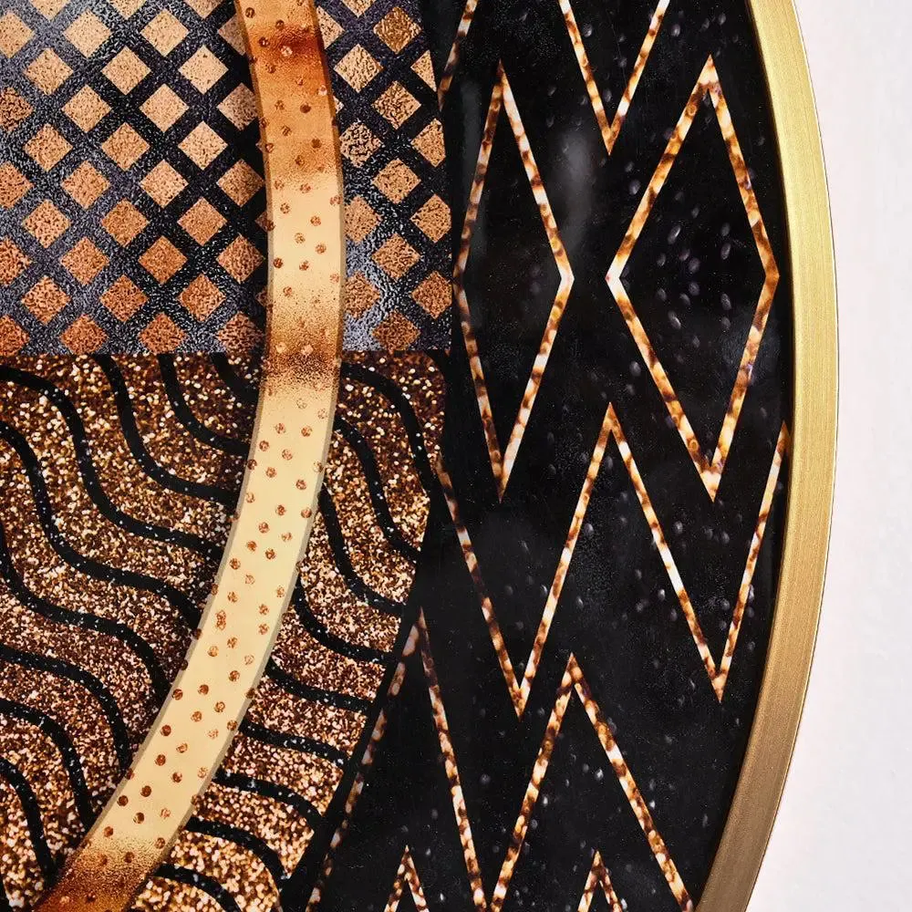 Elite Abstract Circular Crystal Glass Art Wall Painting- Golden Frame