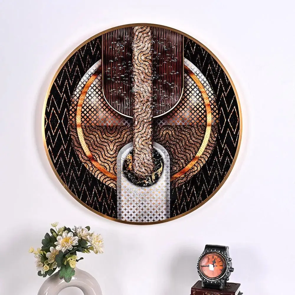 Elite Abstract Circular Crystal Glass Art Wall Painting- Golden Frame