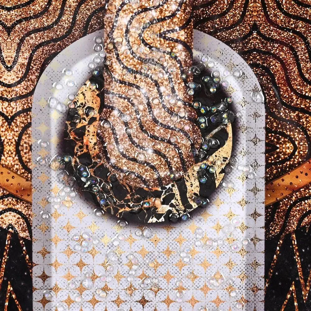 Elite Abstract Circular Crystal Glass Art Wall Painting- Golden Frame