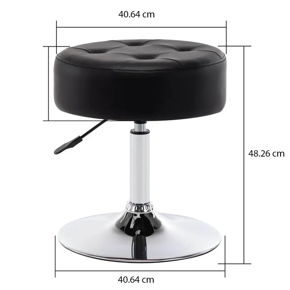 Elite Black Leatherette Vanity Stool with Round Metal Stand