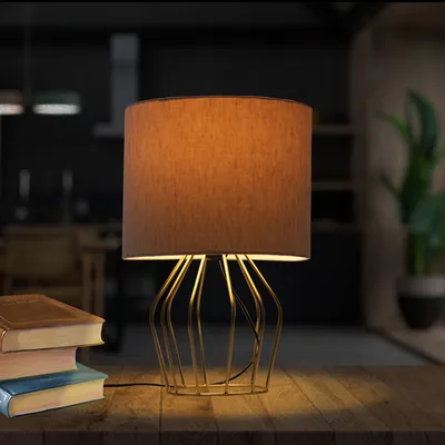 Elite Golden Metal Cage Table Lamp With Shade