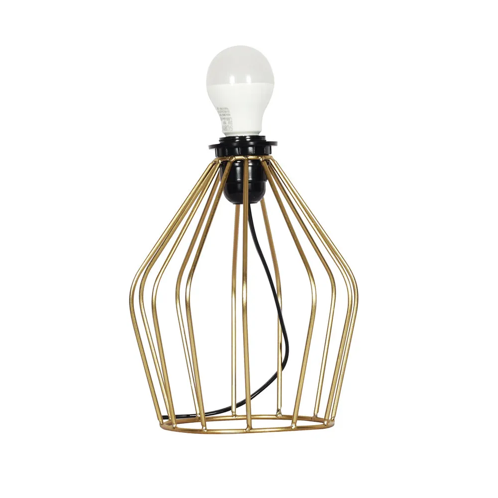 Elite Golden Metal Cage Table Lamp With Shade