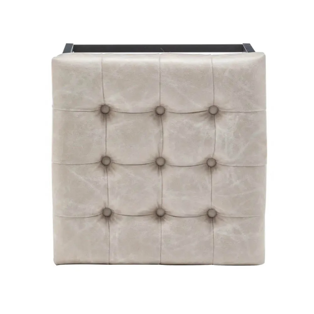 Elite Ivory Leatherette Button-Tufted Side Table/ Ottoman Single Piece