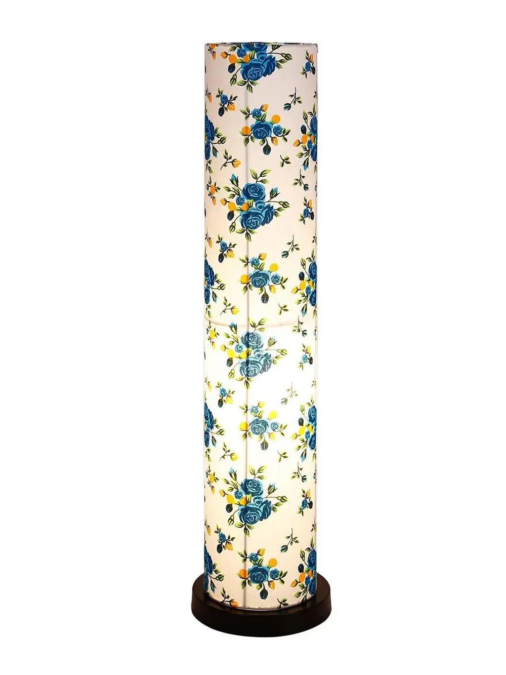 Elite Round Blue Floral Floor Lamp with Sleek Iron Base