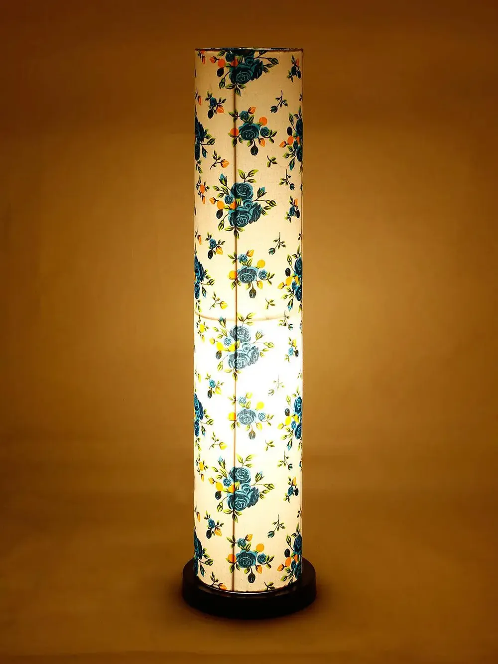 Elite Round Blue Floral Floor Lamp with Sleek Iron Base