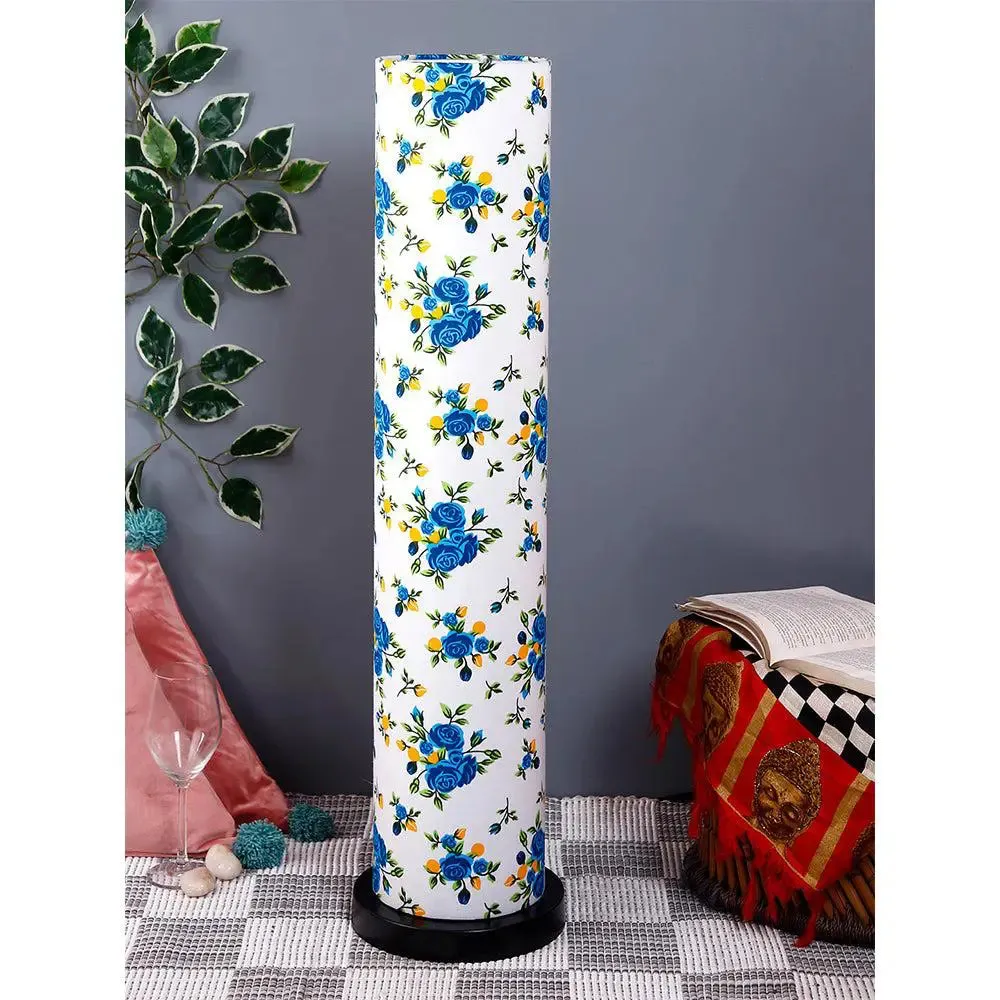 Elite Round Blue Floral Floor Lamp with Sleek Iron Base