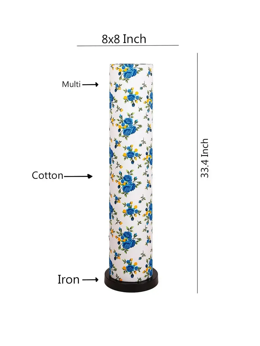 Elite Round Blue Floral Floor Lamp with Sleek Iron Base