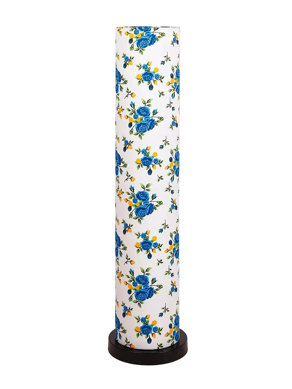 Elite Round Blue Floral Floor Lamp with Sleek Iron Base