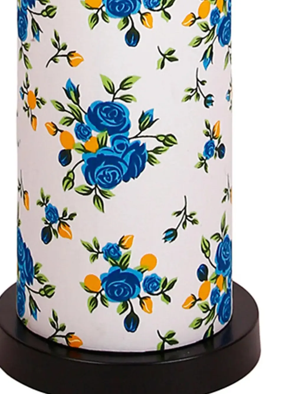 Elite Round Blue Floral Floor Lamp with Sleek Iron Base
