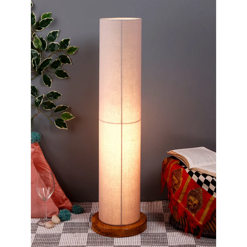 Elite Round Cotton Shade Floor Lamp with Sleek Wood Base Orange
