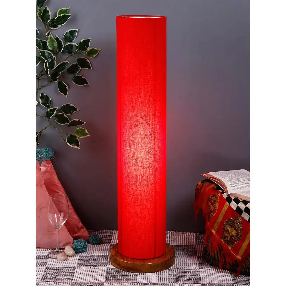 Elite Round Cotton Shade Floor Lamp with Sleek Wood Base Orange