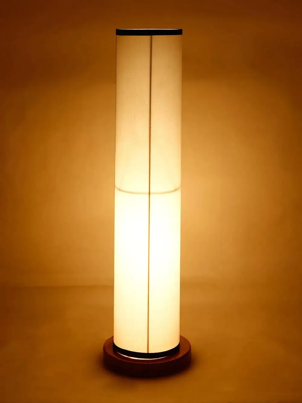 Elite Round Cotton Shade Floor Lamp with Sleek Wood Base Orange