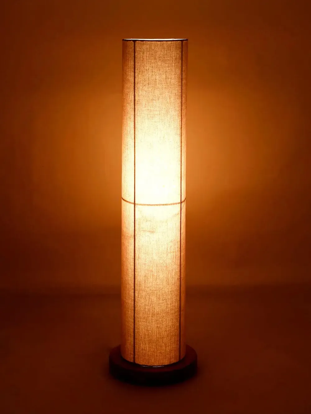 Elite Round Cotton Shade Floor Lamp with Sleek Wood Base Orange