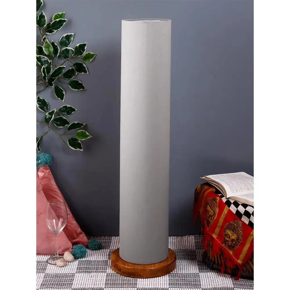 Elite Round Cotton Shade Floor Lamp with Sleek Wood Base Orange