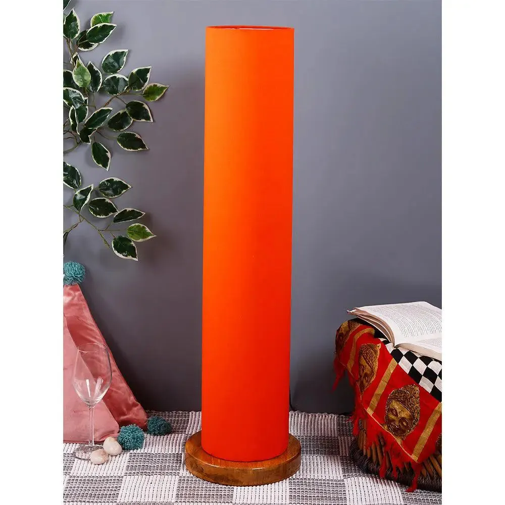Elite Round Cotton Shade Floor Lamp with Sleek Wood Base Orange