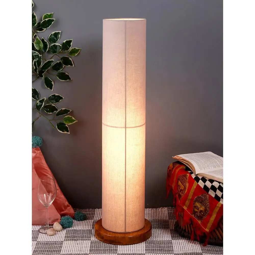Elite Round Cotton Shade Floor Lamp with Sleek Wood Base Orange