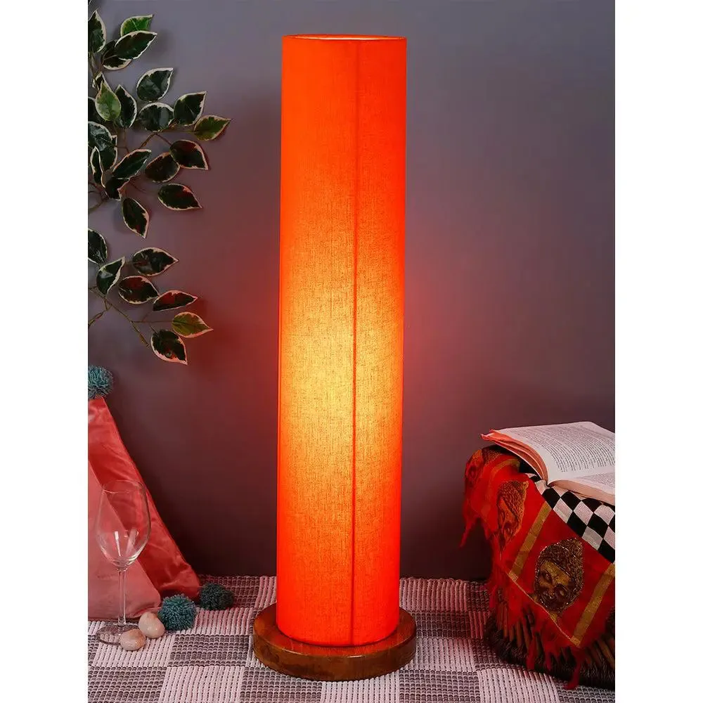 Elite Round Cotton Shade Floor Lamp with Sleek Wood Base Orange