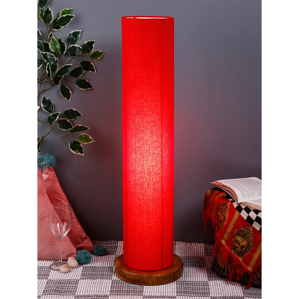 Elite Round Cotton Shade Floor Lamp with Sleek Wood Base Orange