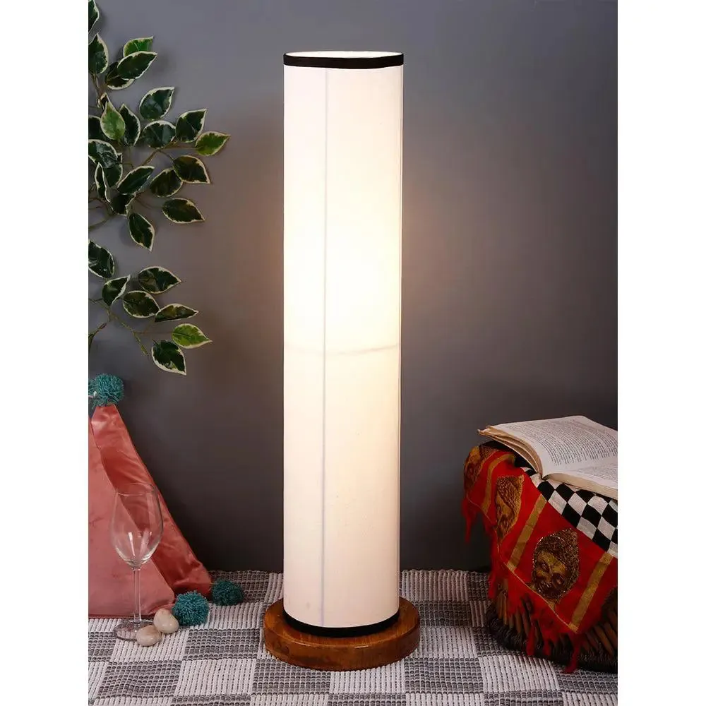 Elite Round Cotton Shade Floor Lamp with Sleek Wood Base Orange