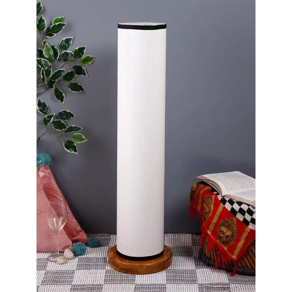 Elite Round Cotton Shade Floor Lamp with Sleek Wood Base Orange