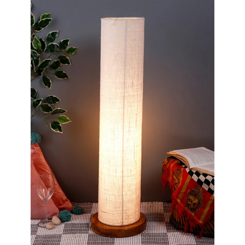Elite Round Jute Shade Floor Lamp with Sleek Wood Base Blue