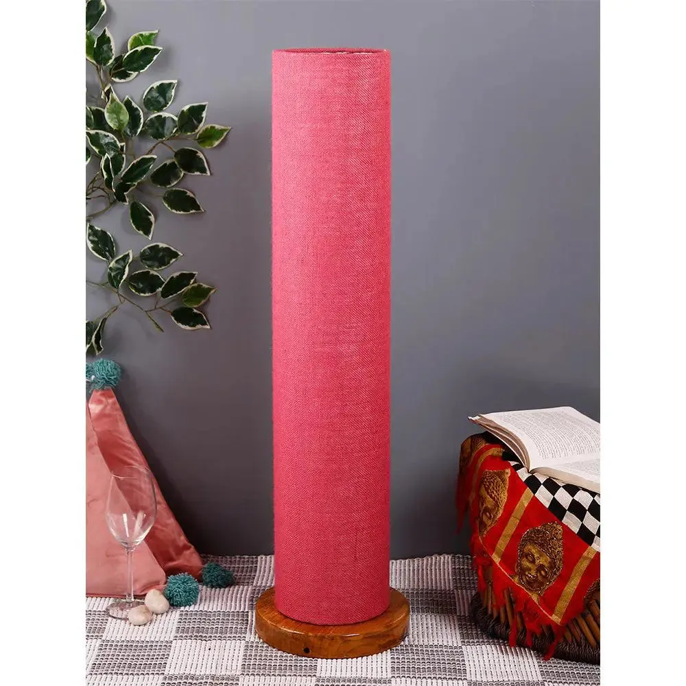 Elite Round Jute Shade Floor Lamp with Sleek Wood Base Blue