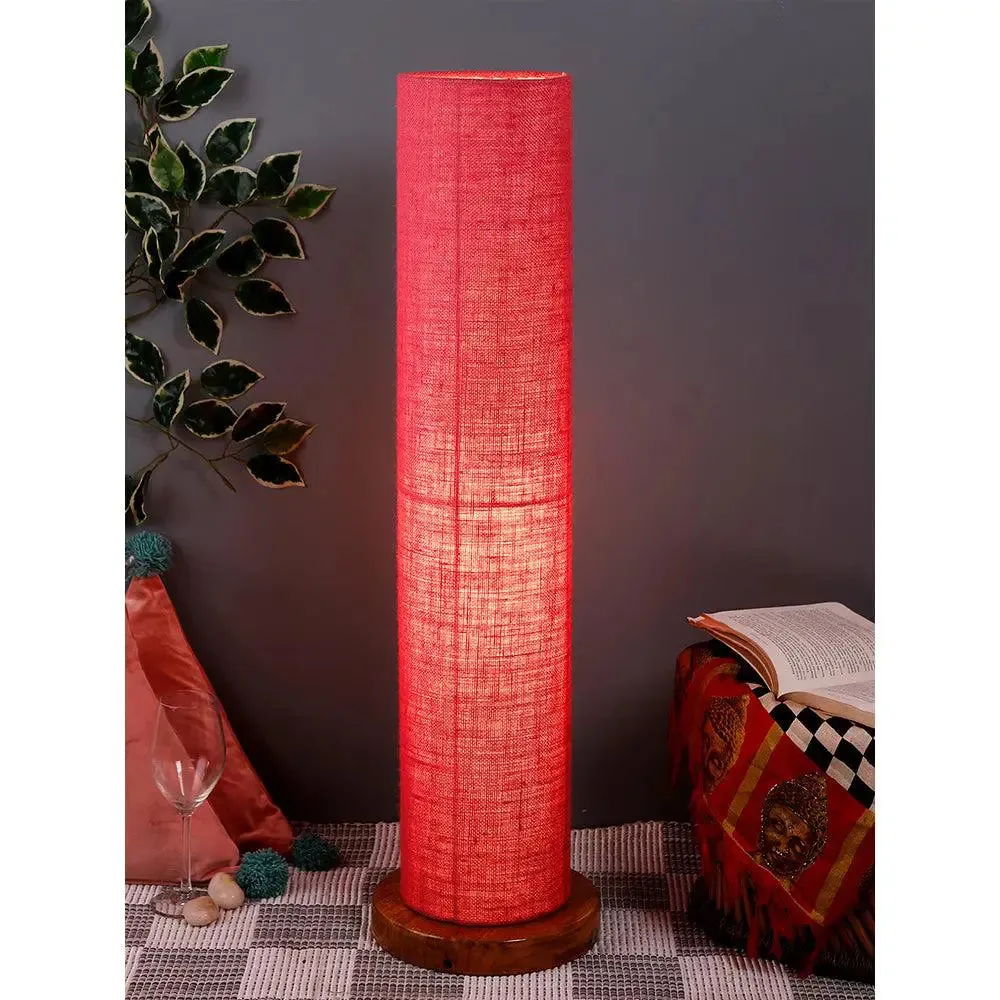 Elite Round Jute Shade Floor Lamp with Sleek Wood Base Blue