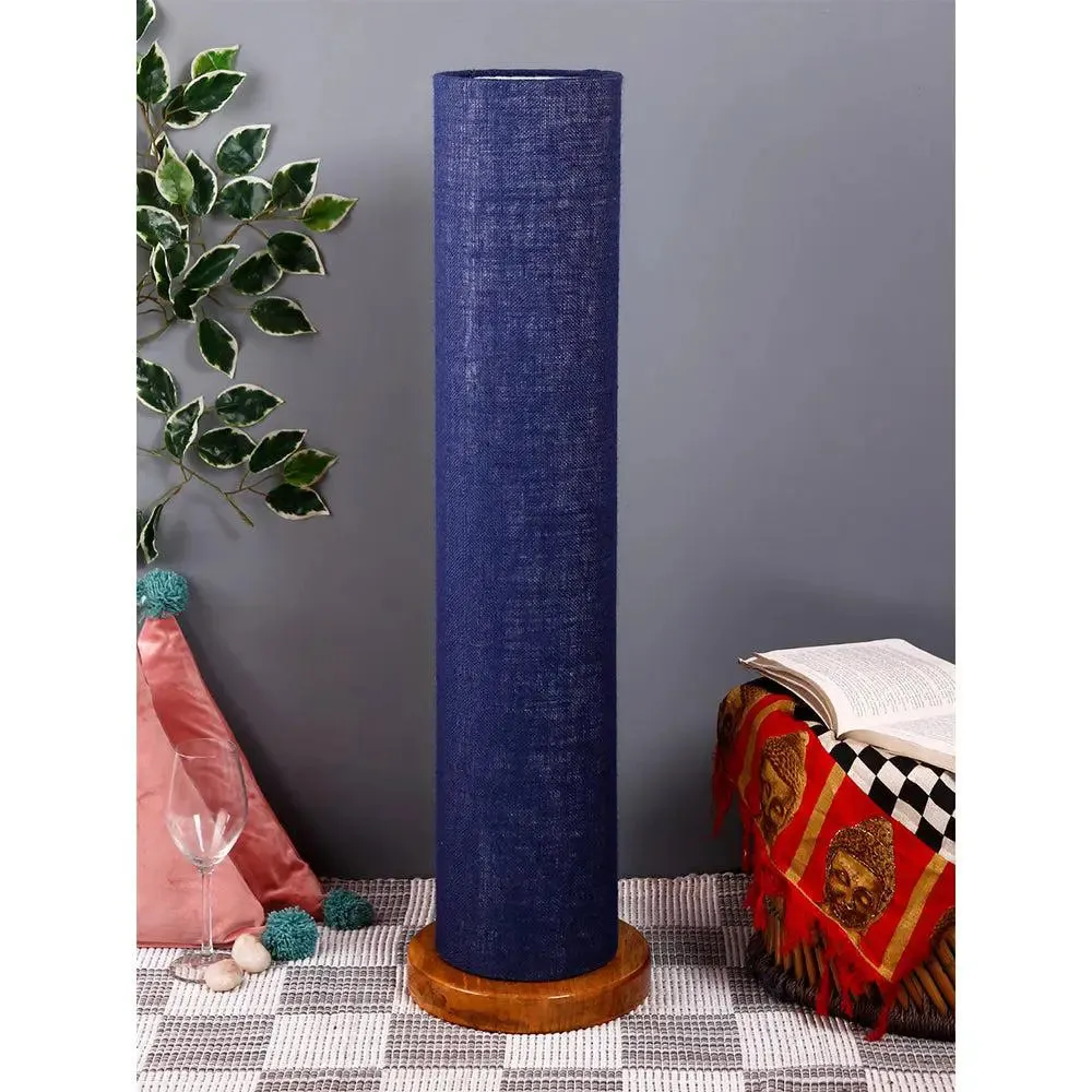 Elite Round Jute Shade Floor Lamp with Sleek Wood Base Blue