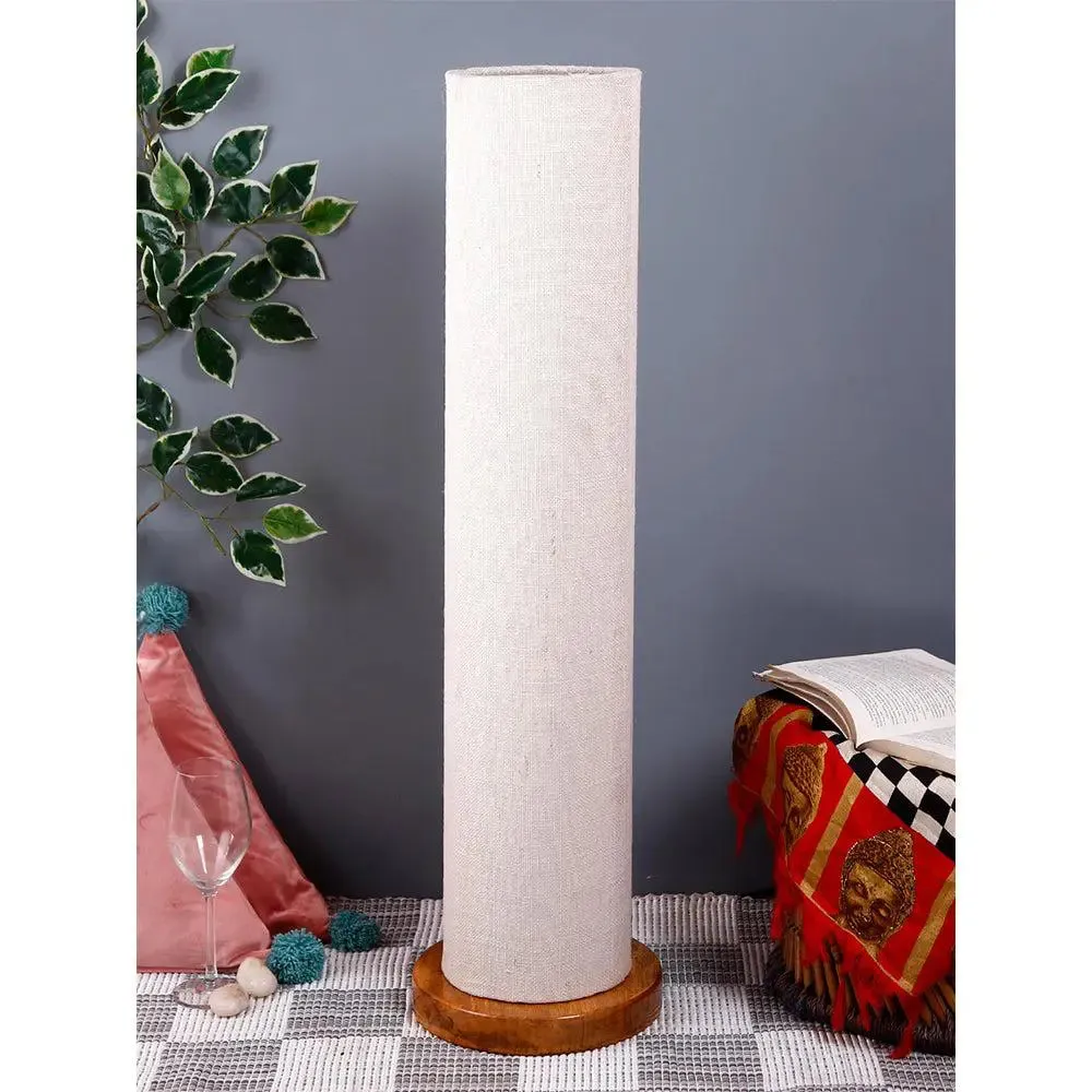 Elite Round Jute Shade Floor Lamp with Sleek Wood Base Blue