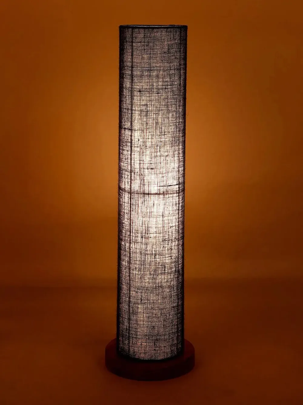 Elite Round Jute Shade Floor Lamp with Sleek Wood Base Blue