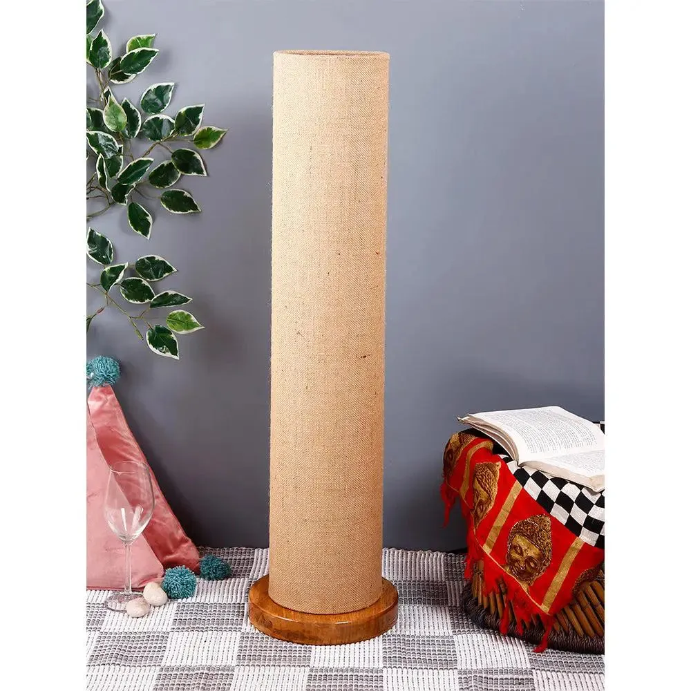 Elite Round Jute Shade Floor Lamp with Sleek Wood Base Blue