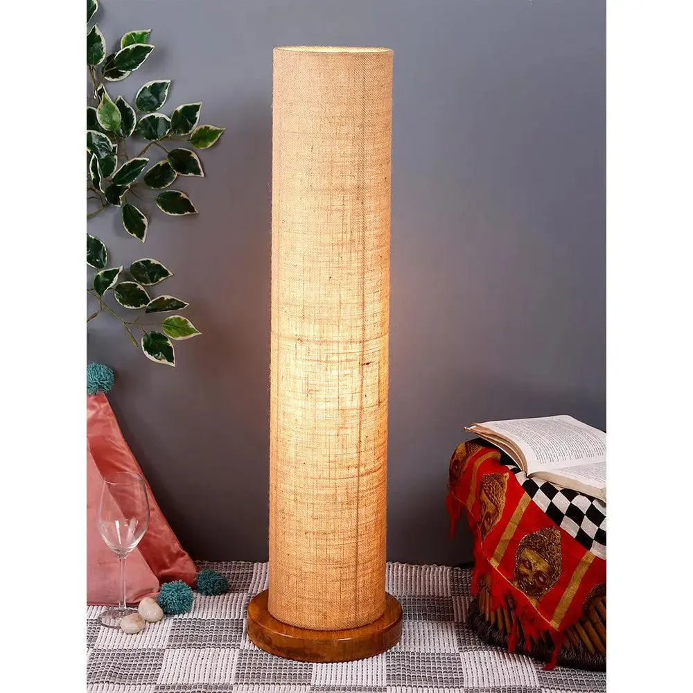 Elite Round Jute Shade Floor Lamp with Sleek Wood Base Blue