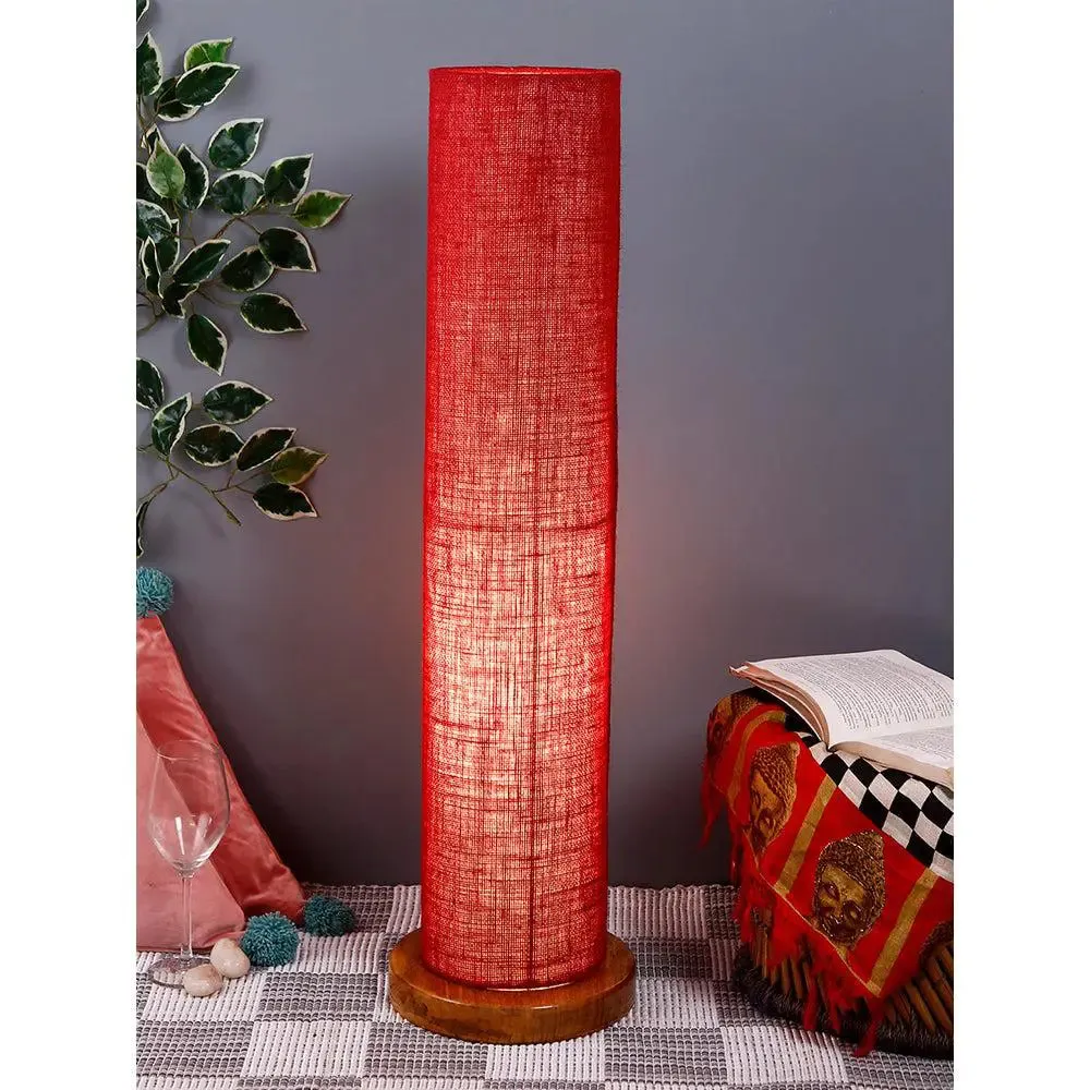 Elite Round Jute Shade Floor Lamp with Sleek Wood Base Blue