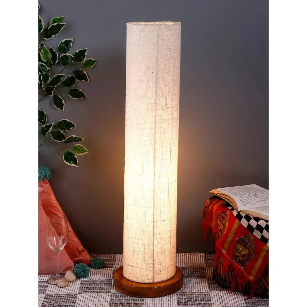 Elite Round Jute Shade Floor Lamp with Sleek Wood Base Blue