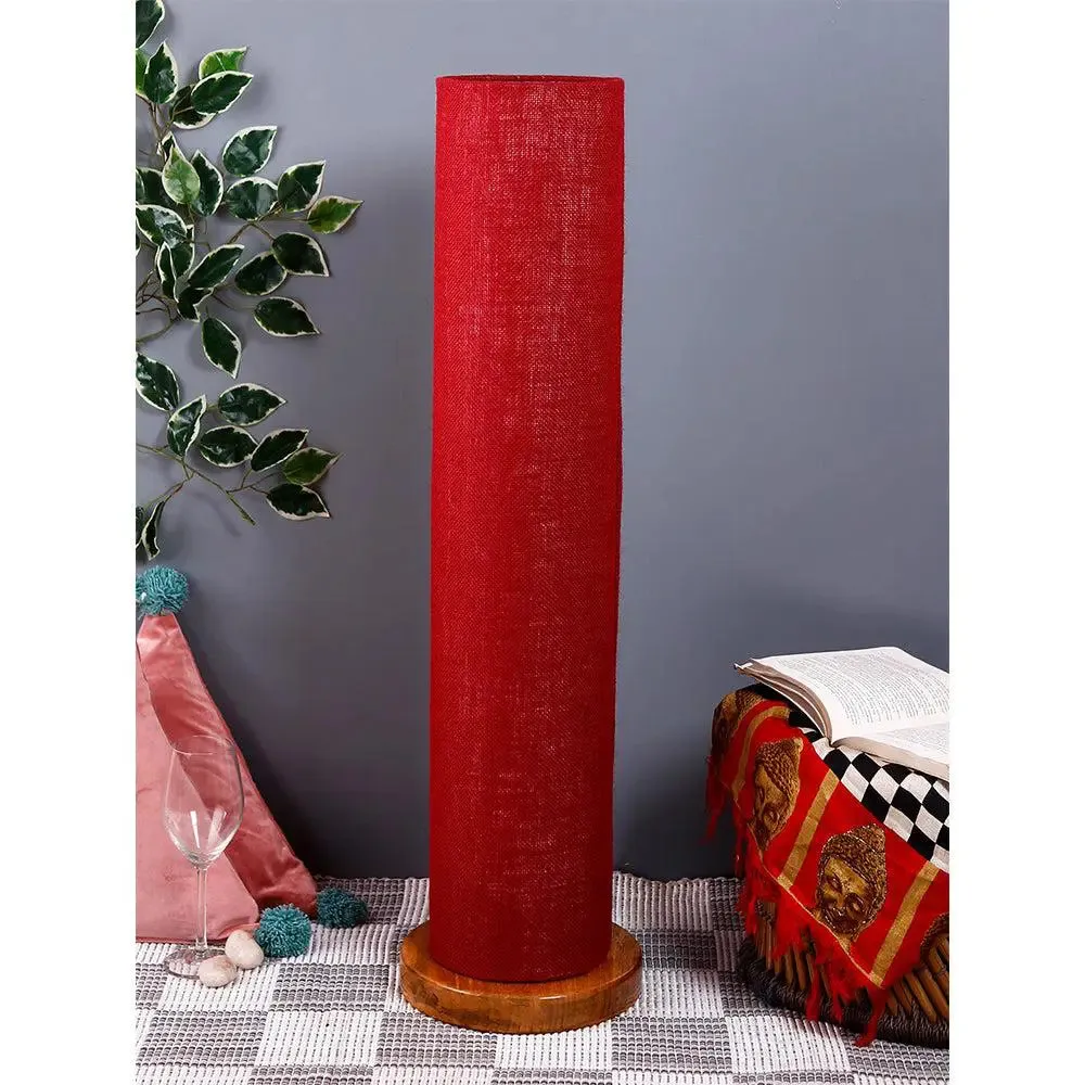 Elite Round Jute Shade Floor Lamp with Sleek Wood Base Blue