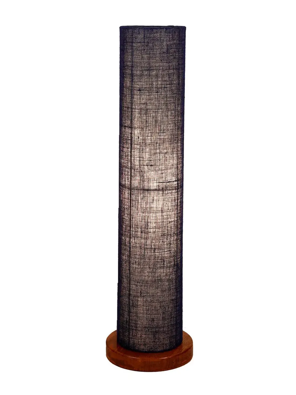 Elite Round Jute Shade Floor Lamp with Sleek Wood Base Blue