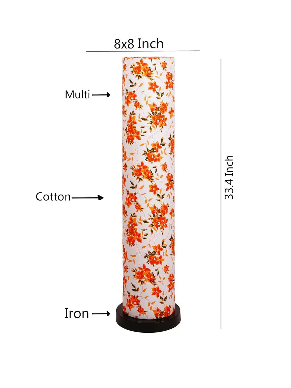 Elite Round Orange Floral Floor Lamp with Sleek Iron Base